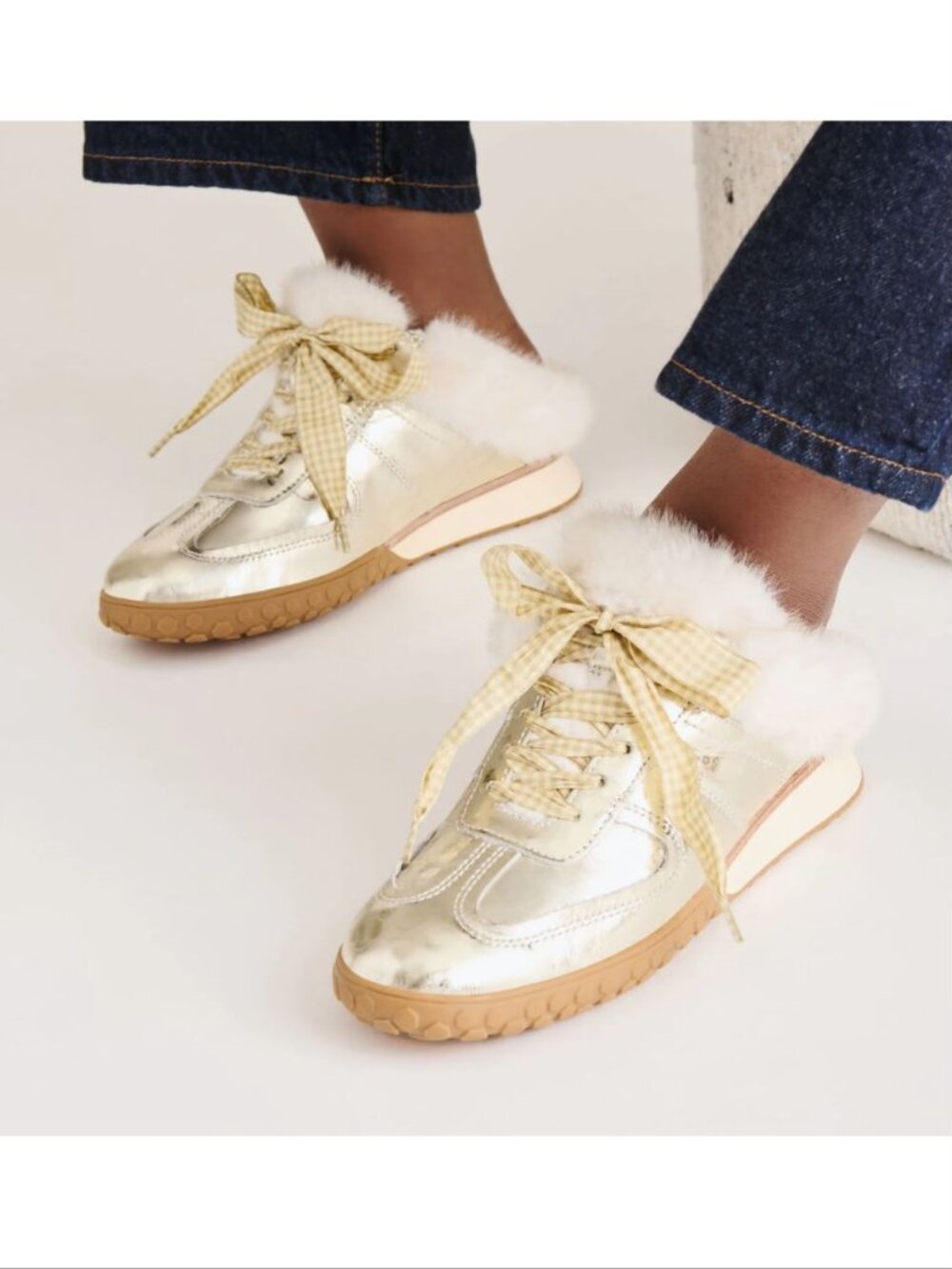 Dolce Vita Izzey Faux Fur Mule Sneaker Shoes Size 8 Platinum Leather NEW